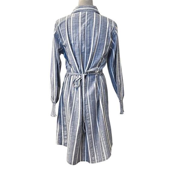 Mlle Gabrielle Blue Striped Belted Button Up Shirt Dress Coastal Minimalist - Picture 4 of 12